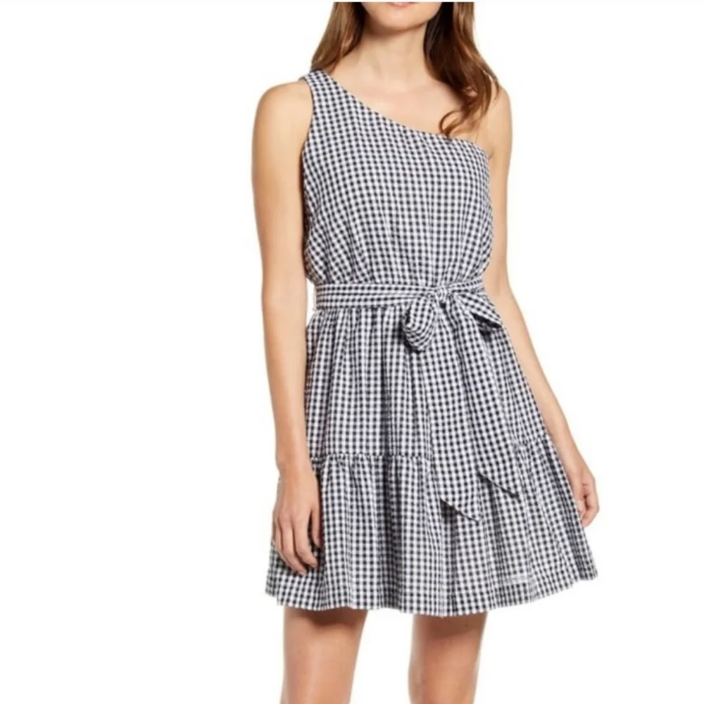Vineyard Vines Gingham Seersucker One Shoulder Dress Size 10